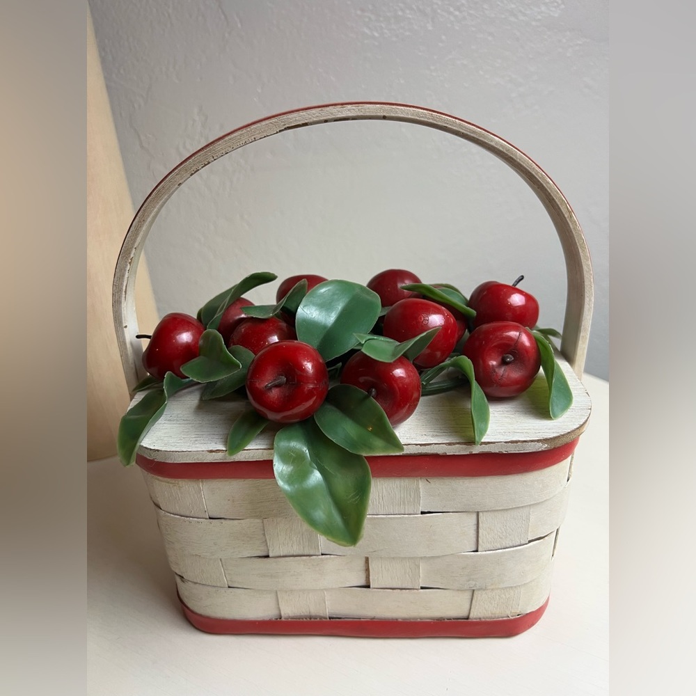 Red and Cream Woven Basket Bag